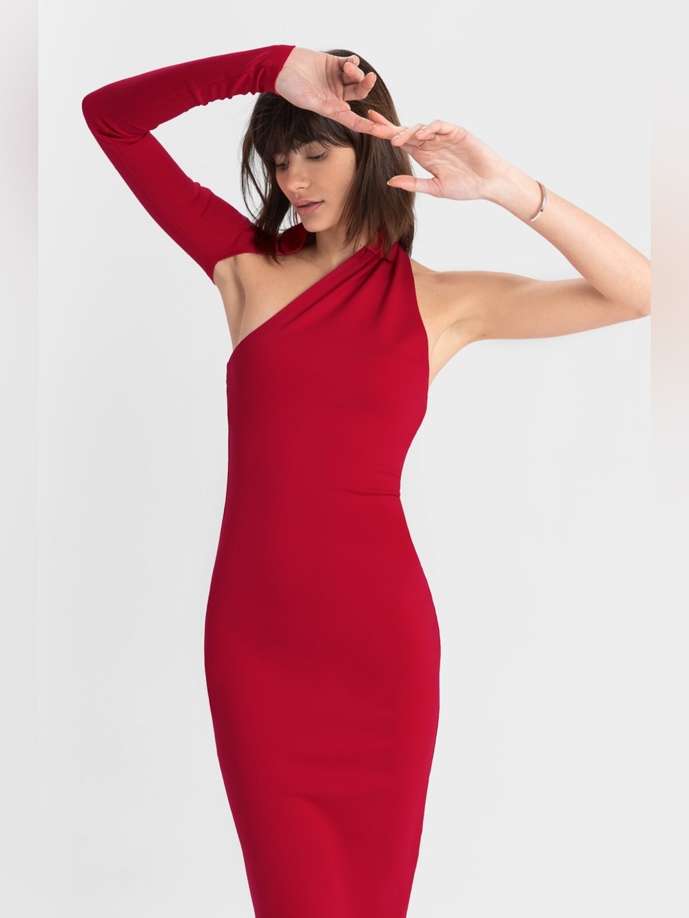 Marcella Manhattan One Shoulder Midi Dress